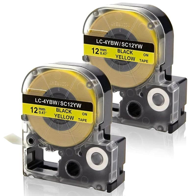 Compatible Label Tape Replacement for LK4YBW LC4YBW9 SC12YW for Epson LabelWorks LW300 LW400 LW500 LW600P LW700 LW900 Label Maker Black on Yellow 12quot x 26 12mm x 8m 2Pack