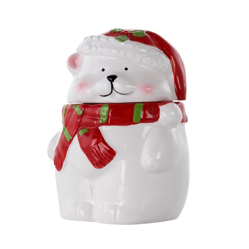 Meritage Polar Bear Red Hat Stoneware Figural Cookie Jar