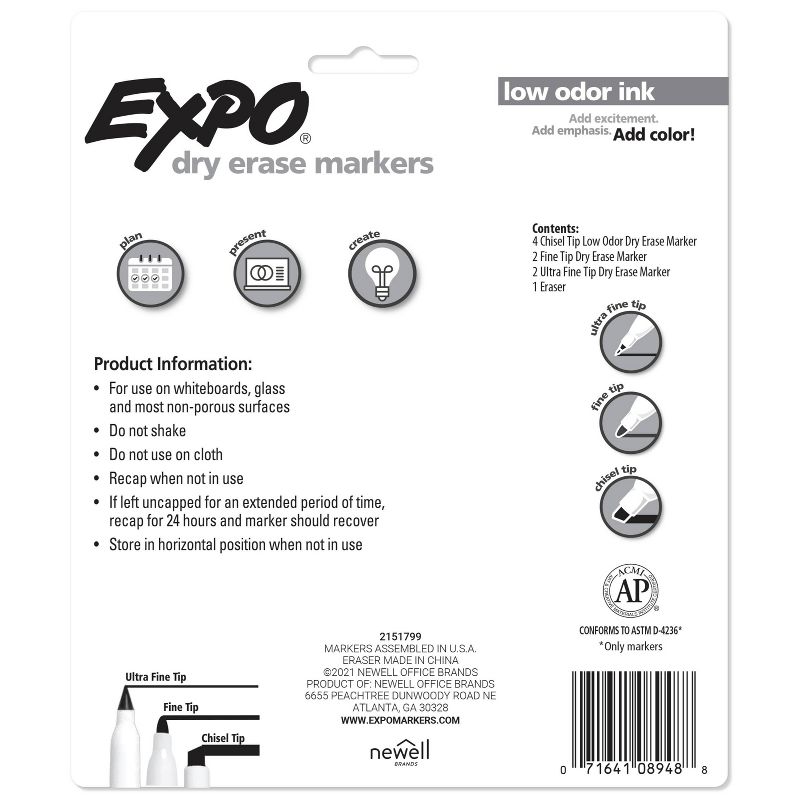 8pk Dry Erase Marker Starter Set with Eraser Mixed Tip Multicolor - Expo