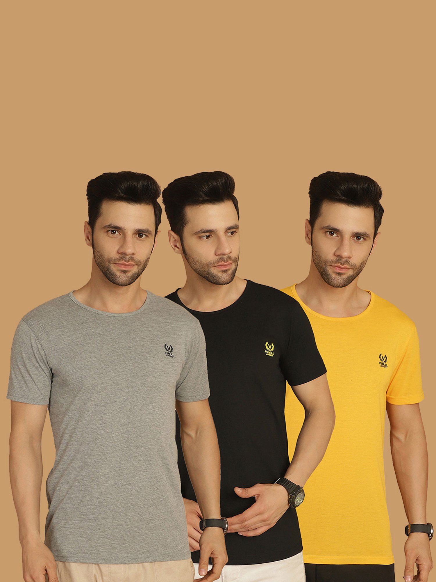 Vimal Jonney Multicolor Regular Fit Crew T-Shirt - Pack of 3