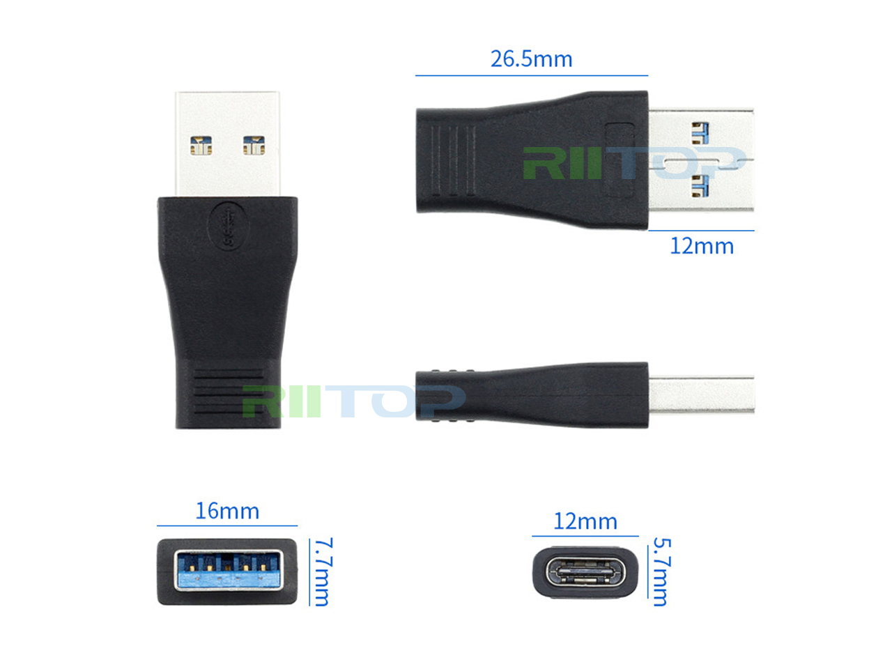 RIITOP 2 Pack USB-C USB 3.1 Type C Female to USB 3.0 Type A Male Adapter Converter Connector Support Data Sync & Charging