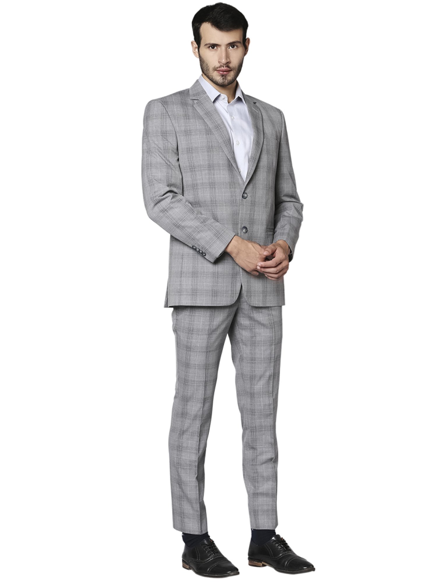 Park Avenue Grey  Super Slim Fit Checks  Two Piece Suits