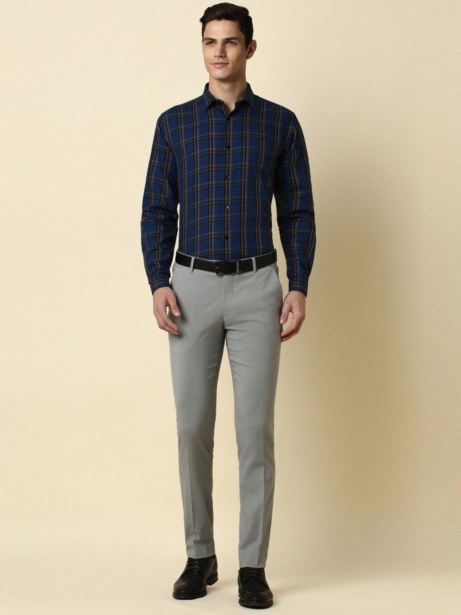 Sojanya Blue Cotton Regular Fit Self Pattern Shirt