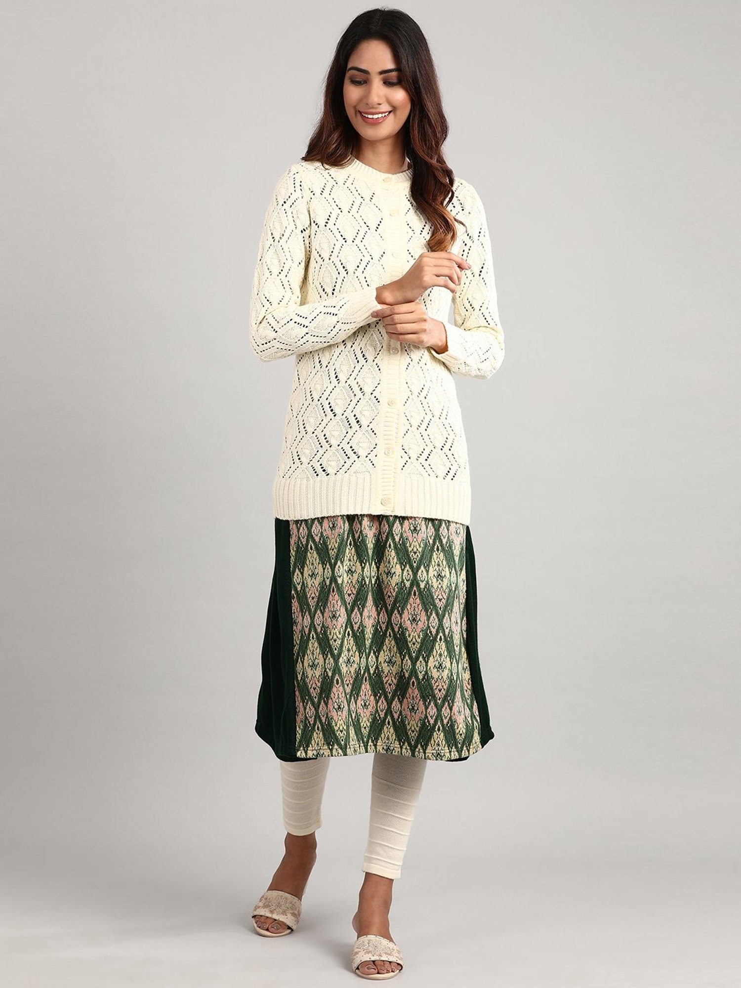 Aurelia Off-White Crochet Pattern Cardigan