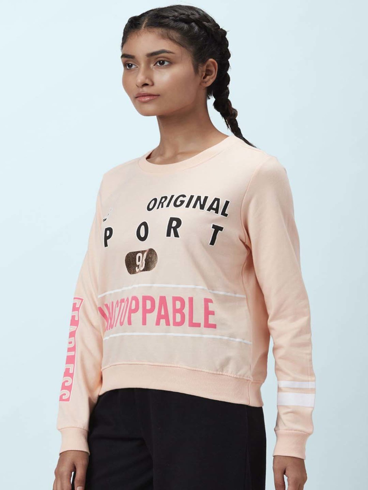 Ajile by Pantaloons Peach Cotton Graphic Print Sports Sweatshirt