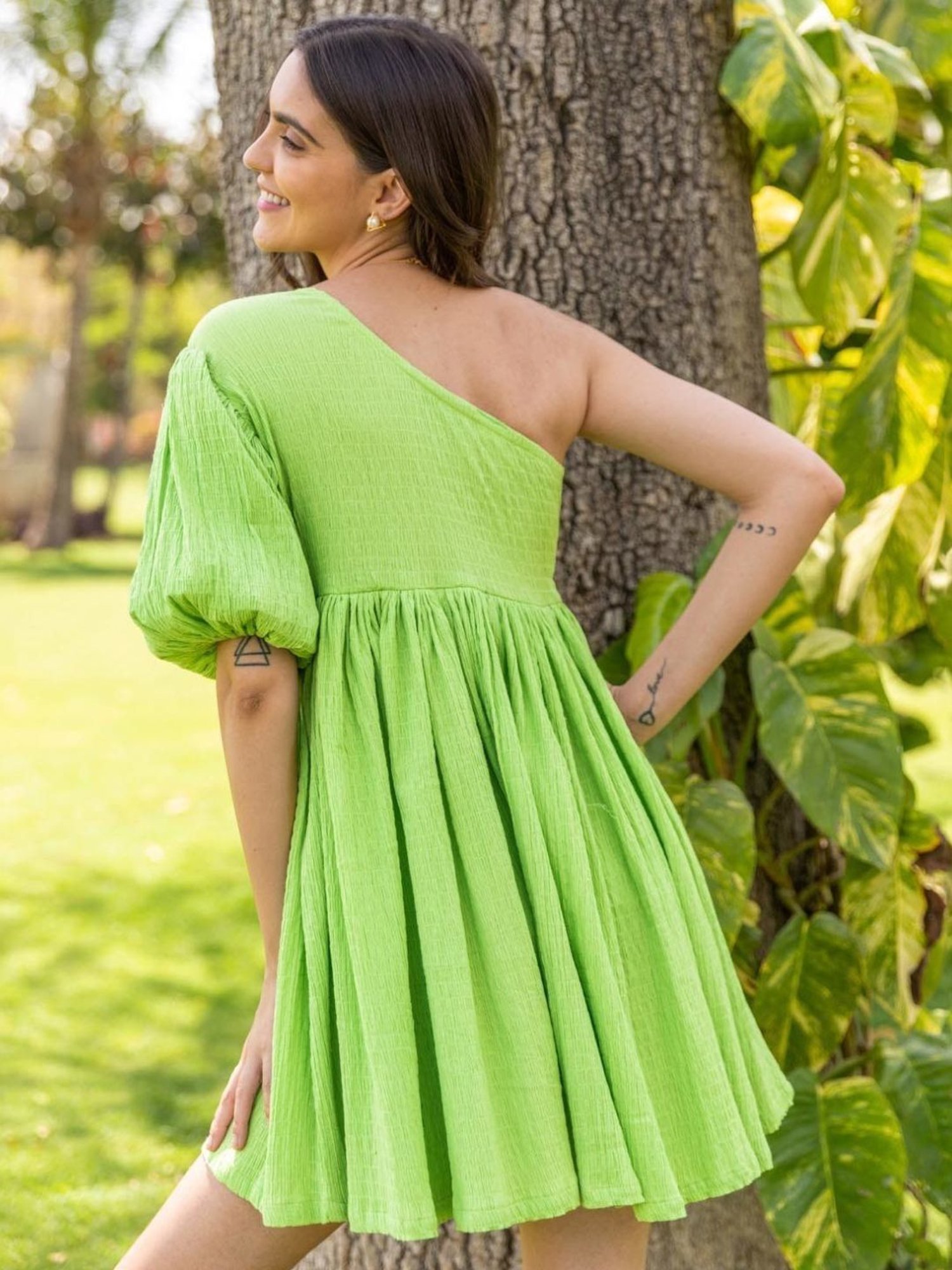 BInfinite Green Pistachio One Shoulder Dress