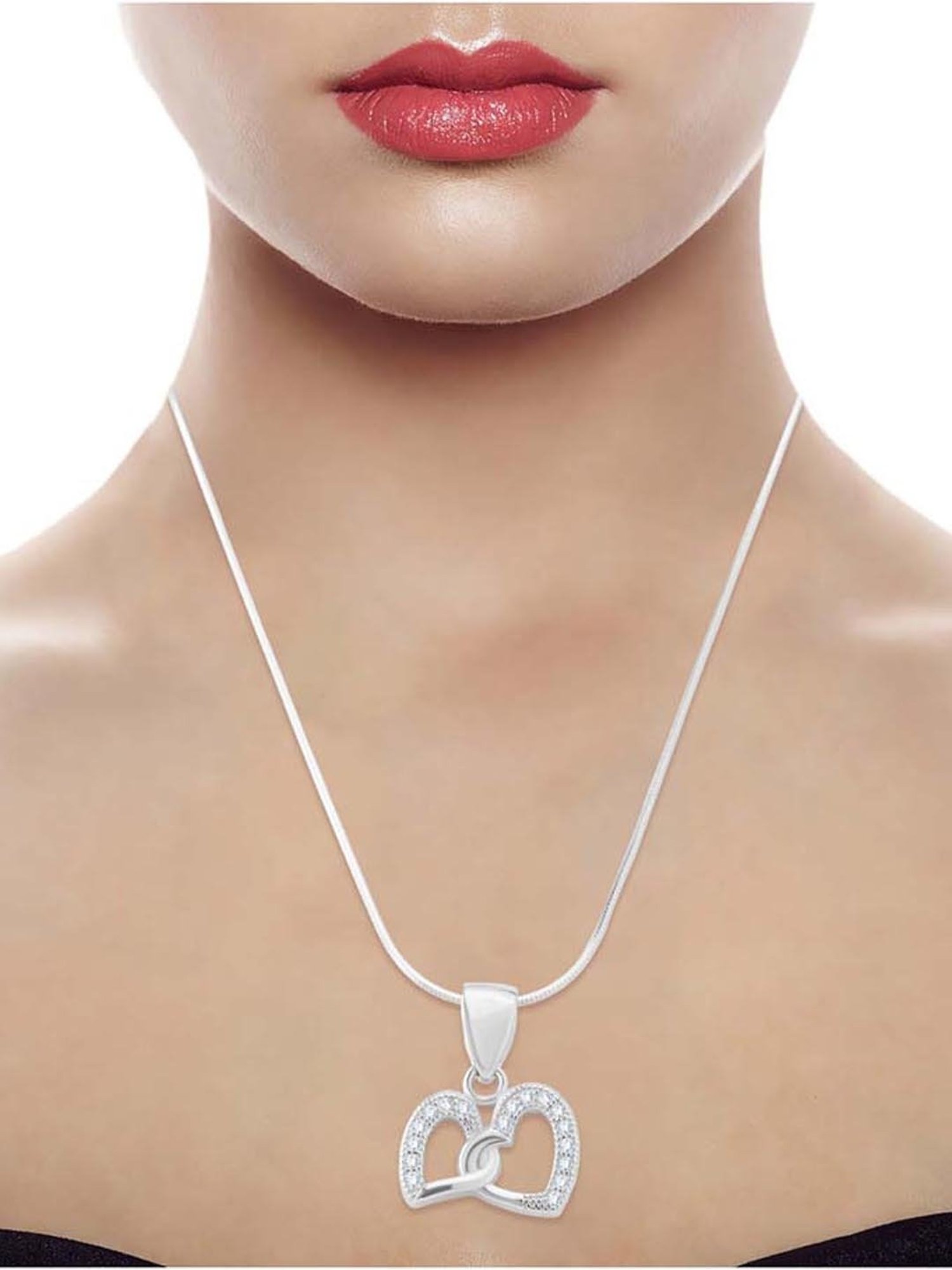 Anayra 92.5 Sterling Silver Heart Pendant with Chain for Women