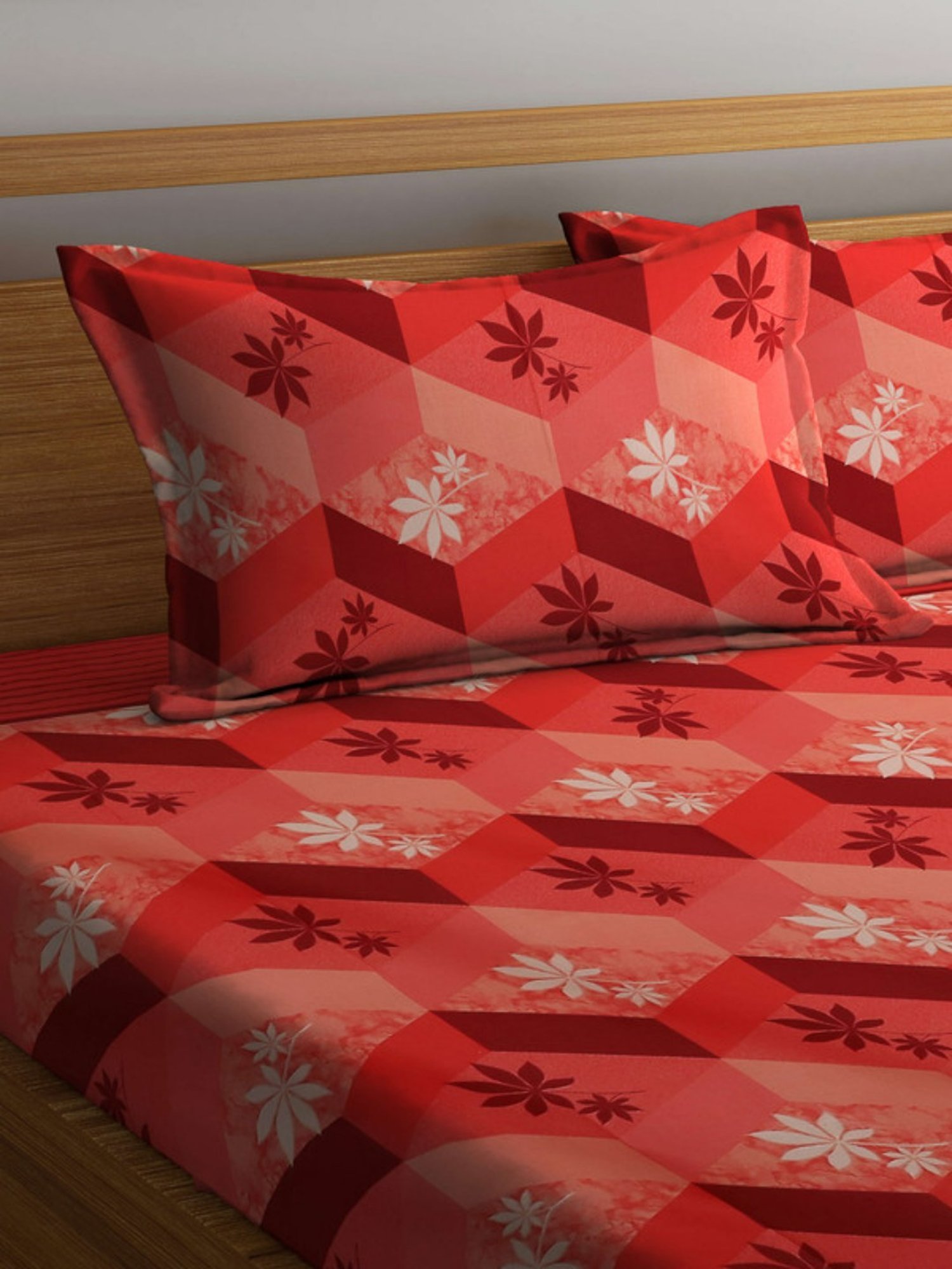 Dhrohar Printed Orange & Brown Cotton 180 TC Double Bedsheet with 2 Pillow covers