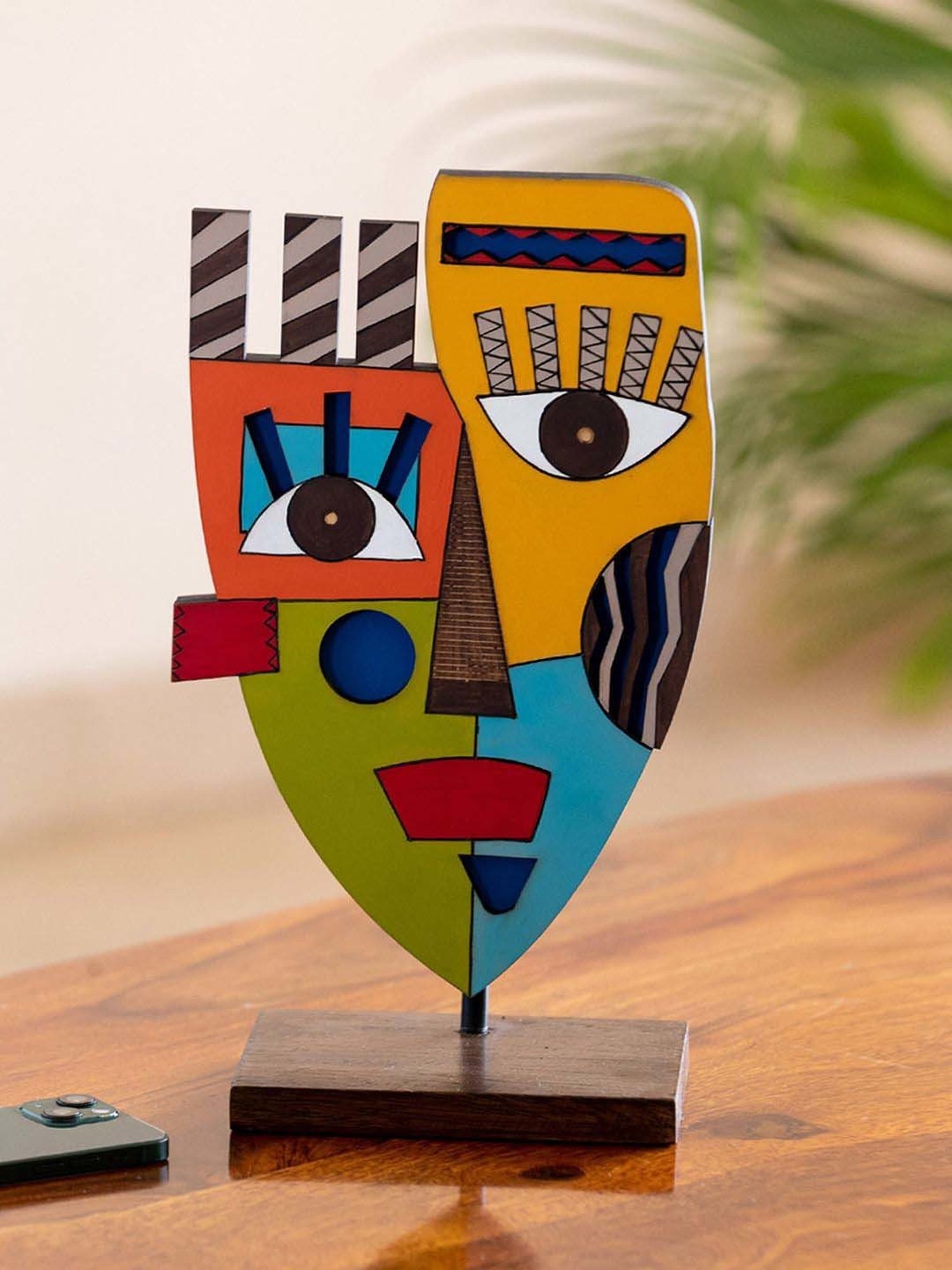 ExclusiveLane Multicolor Pinewood Tribal African Mask Decorative Sculpture