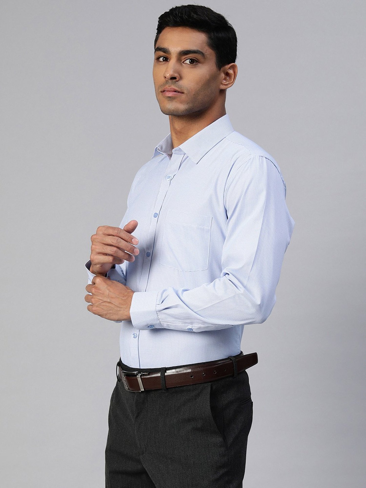 ManQ Blue Regular Fit Check Shirt