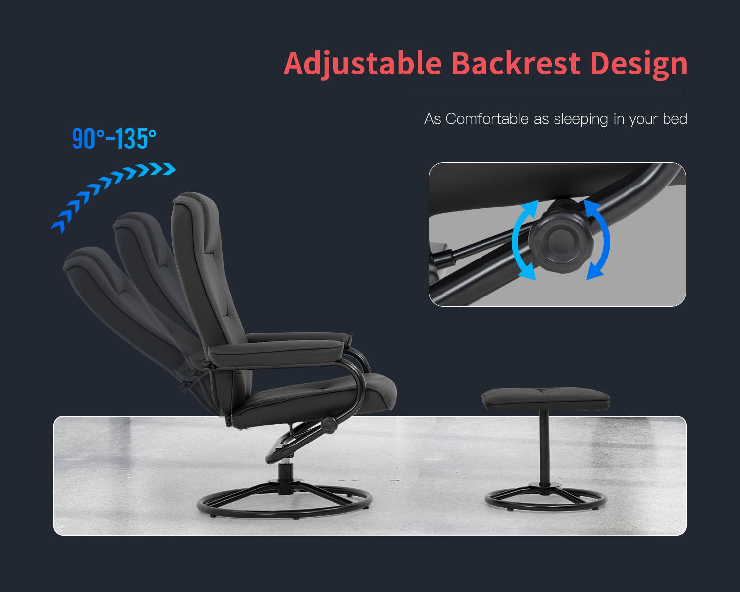 Chair and Ottoman Set Leather Chair with Ottoman Stressless Chair Ergonomic Swivel PU Leather Lounge Armchair Accent Chair for Home Office Living Room Black