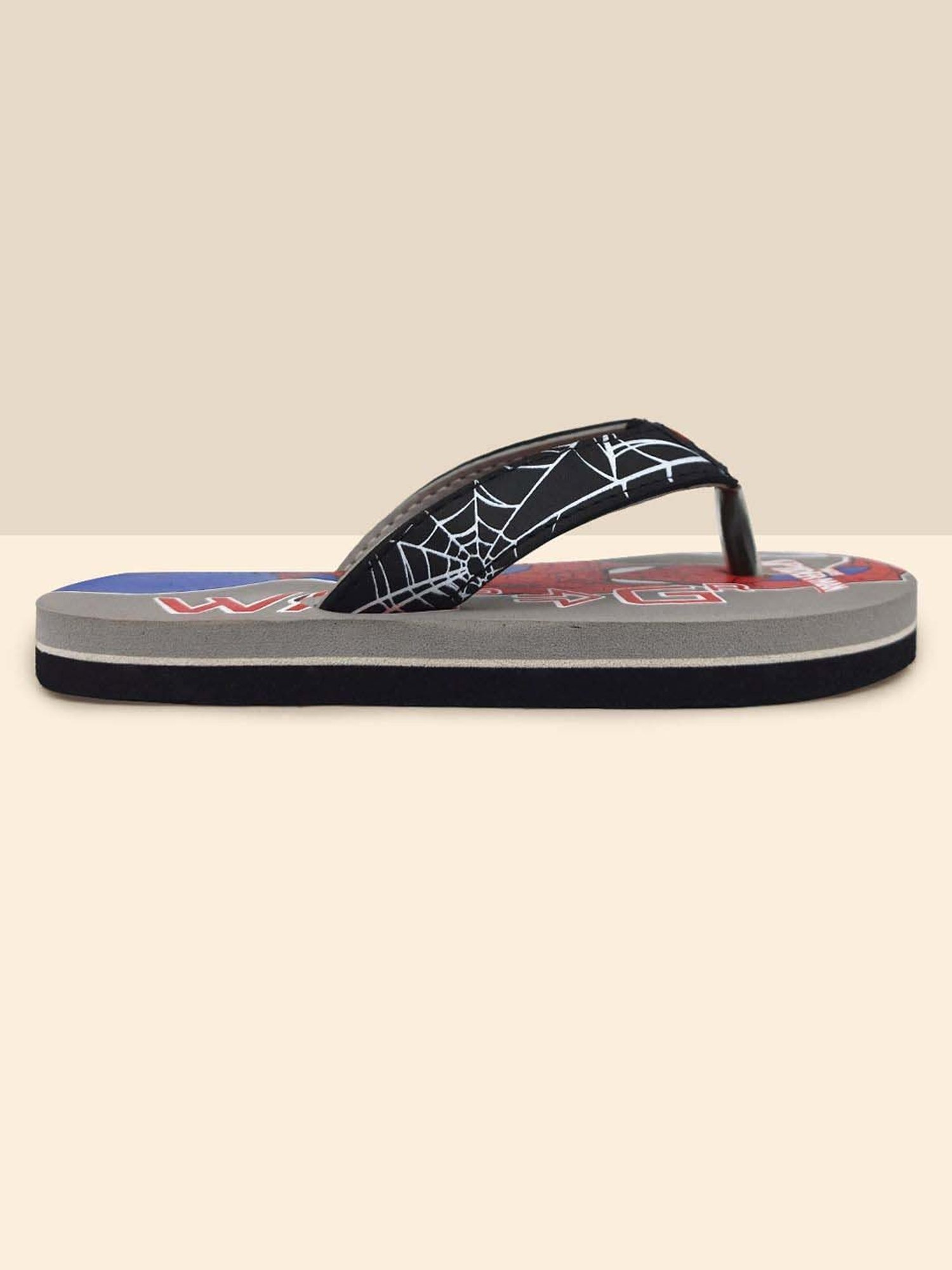Kidsville Spiderman Printed Grey & Red Flip Flops