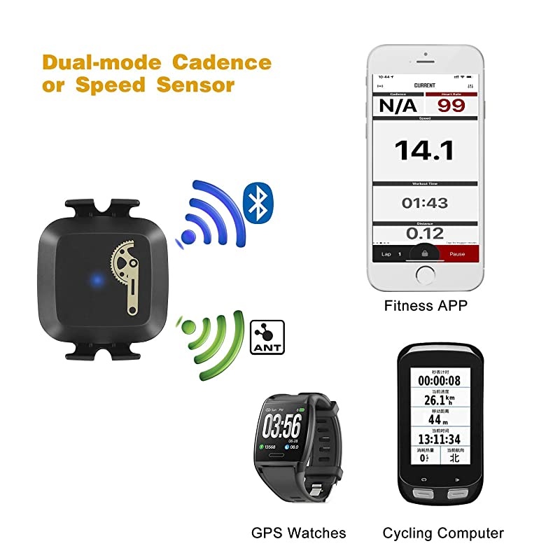 RPM Cycling Speed and Cadence Sensor BluetoothANT+ for GPS Unit Sports Watch Zwift Xoss Openrider