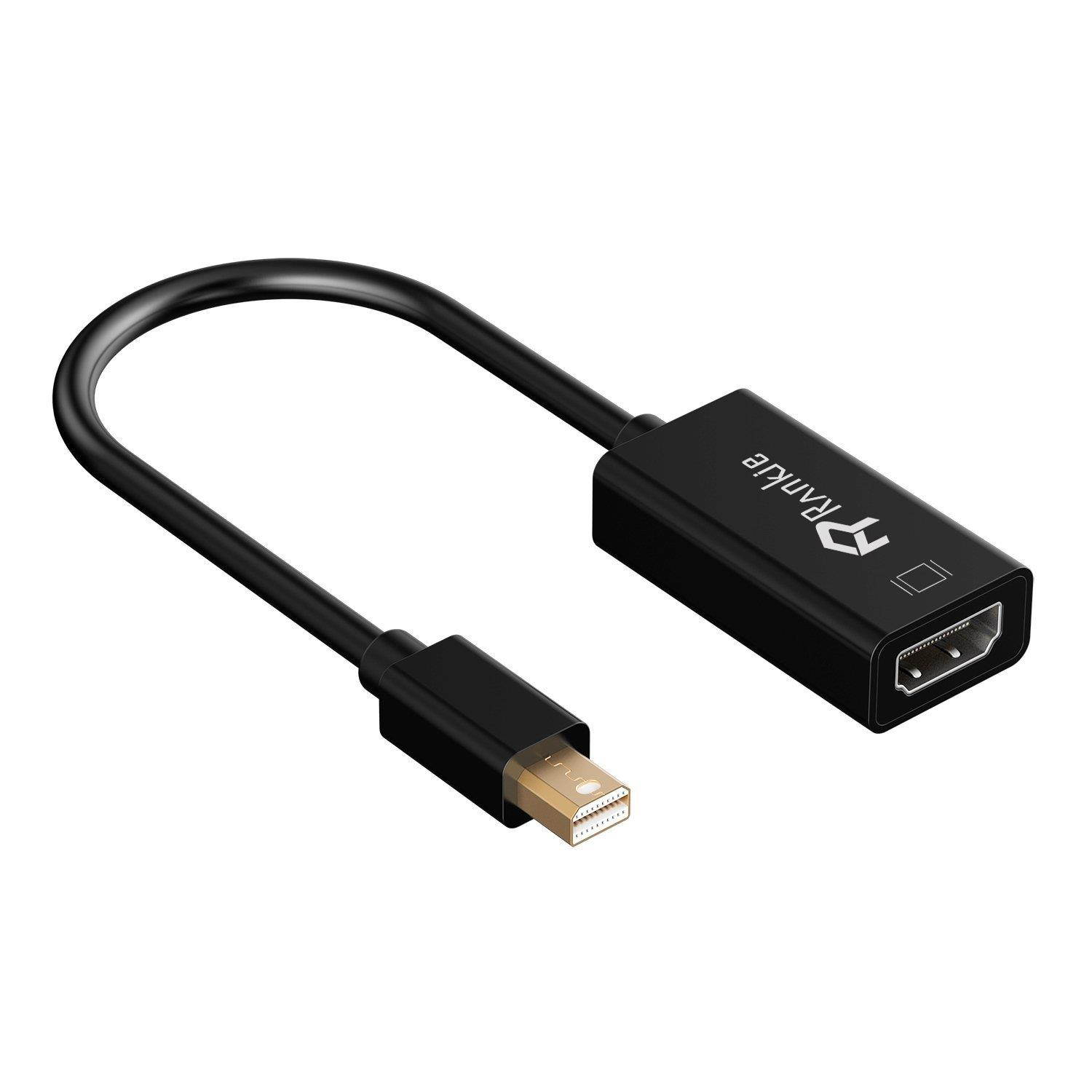 Mini DP to HDMI, Rankie Gold Plated Mini DisplayPort (ThunderboltTM Port Compatible) to HDMI HDTV Male to Female Converter Adapter(Black)
