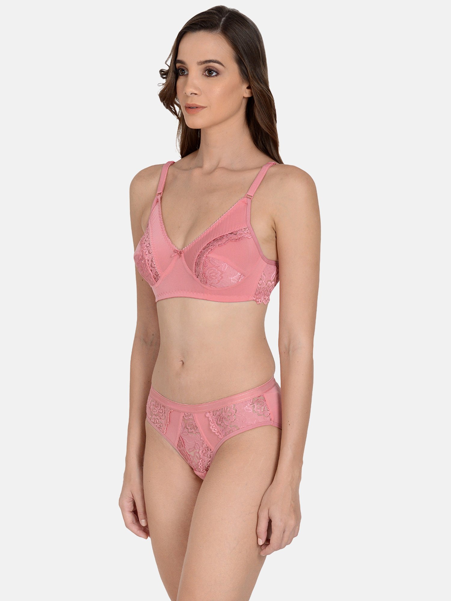 mod & shy Pink Self Pattern Lingerie Set