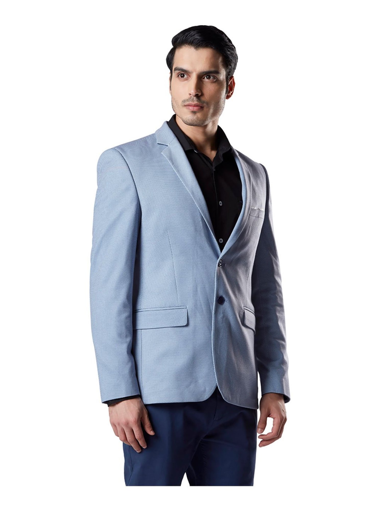 Raymond Medium Blue Self Print Blazer