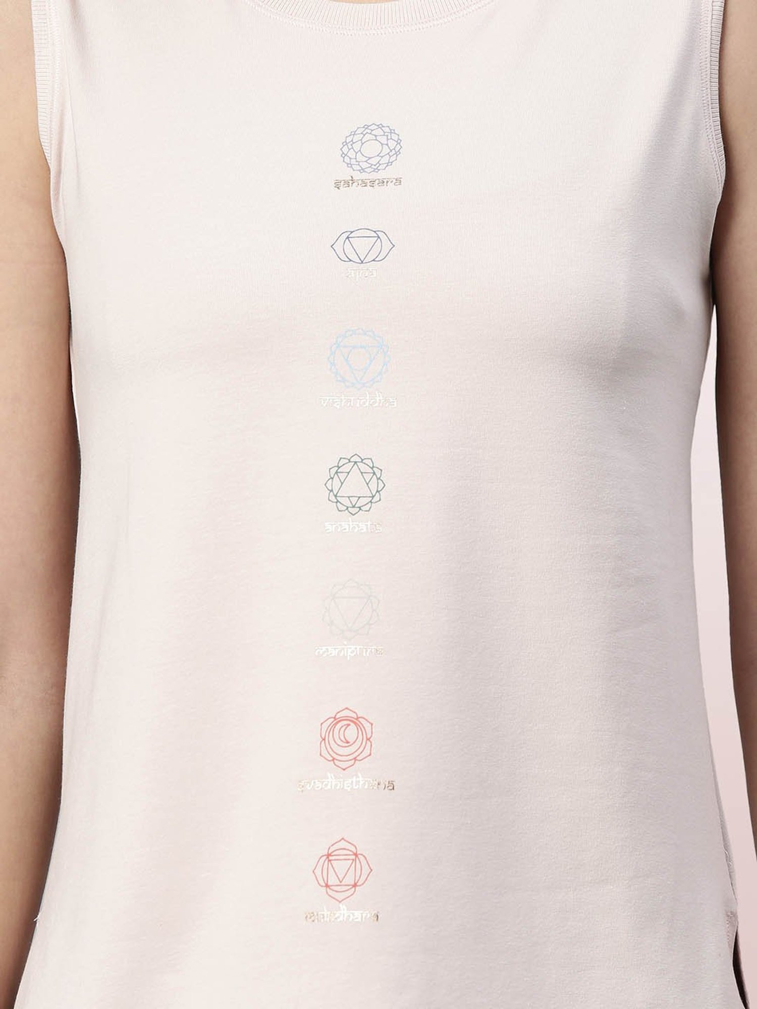 Enamor Light Pink Printed Crew T-Shirt