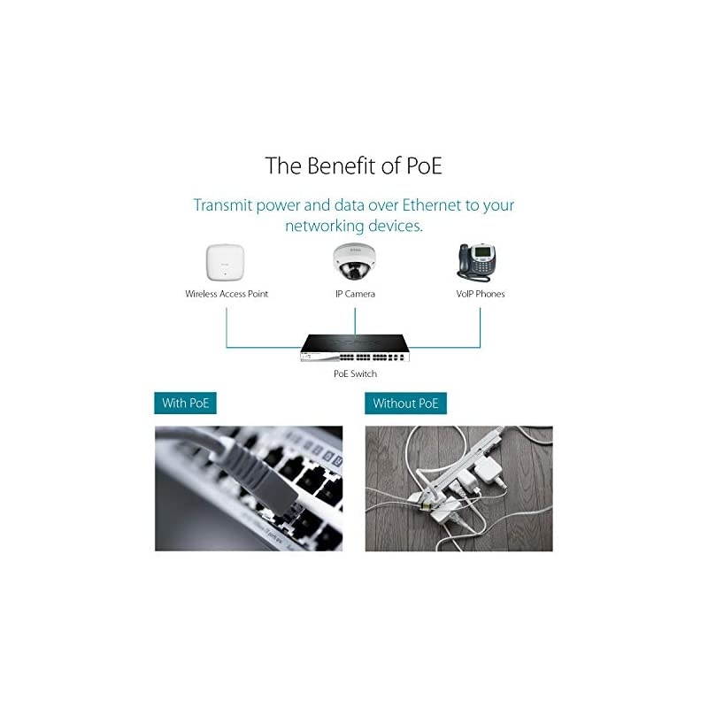 PoE+ Switch, 24 28 Port Fast Ethernet Managed Web Smart 2 Gigabit BASE-T and 2 Gigabit Combo BASE-T/SFP Ports (DES-1210-28P)