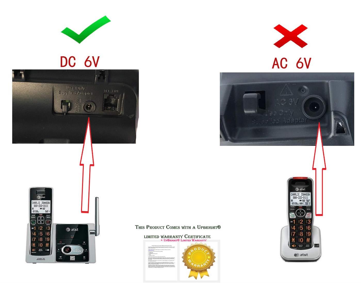 UpBright New DC 6V AC Adapter for AT&T VTech SIL Model S003GU0600010 26-360010-1UL-101 ATT Cordless Phone DC6V 100mA 6VAC 0.1A 6.0V DC6.0V 6.0VDC Switching Power Supply Battery Charger PSU (NOT AC6V)