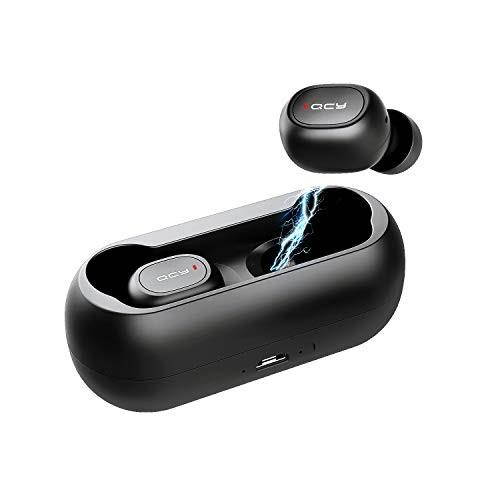 qcy true wireless bluetooth 5.0 earbuds, 3d stereo headphones, wireless earphones w/noise cancelling, builtin mic for iphone android 34 hours per charge, total 1216 hours playtime