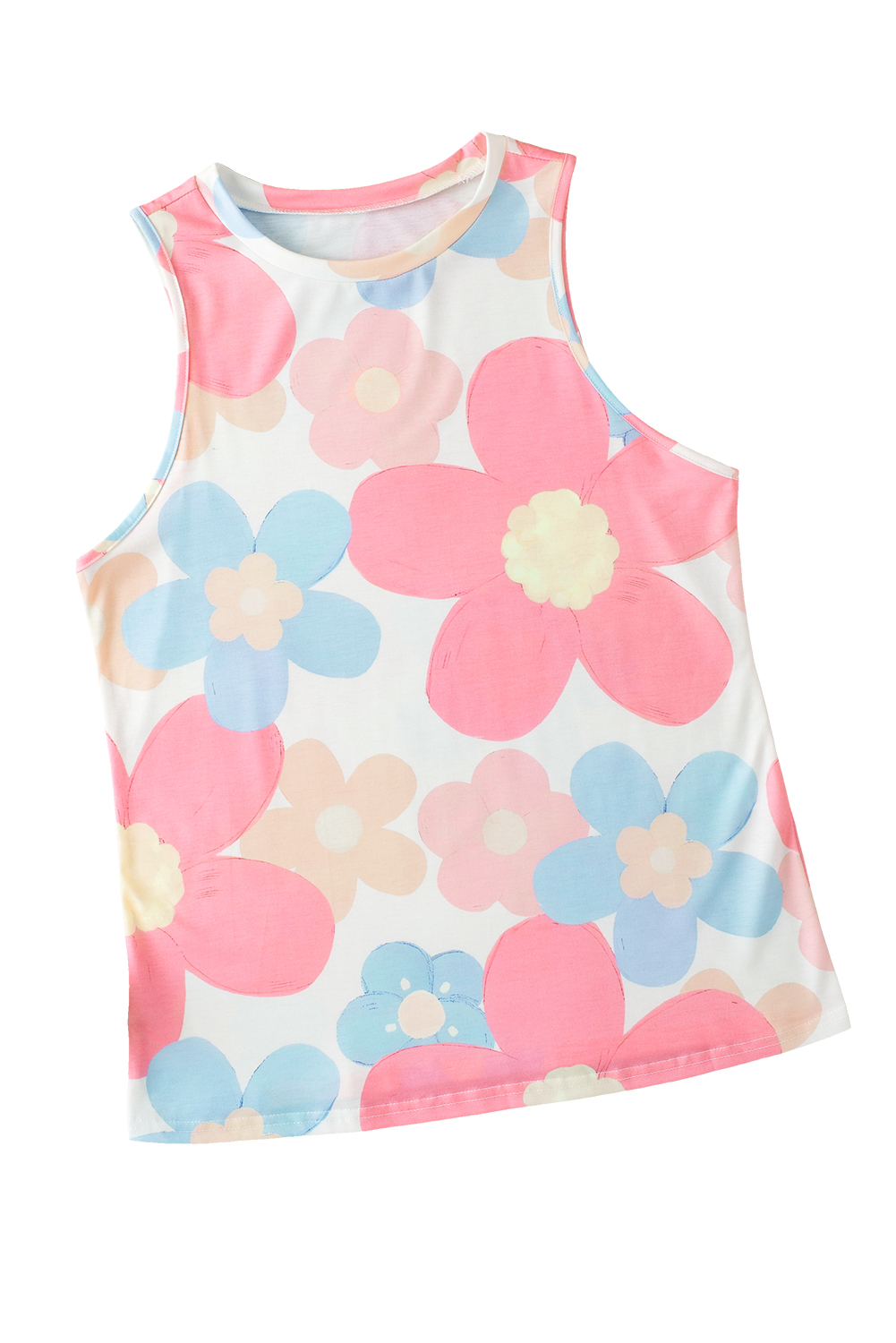 Pink Casual Solid Color Crew Neck Tank Top