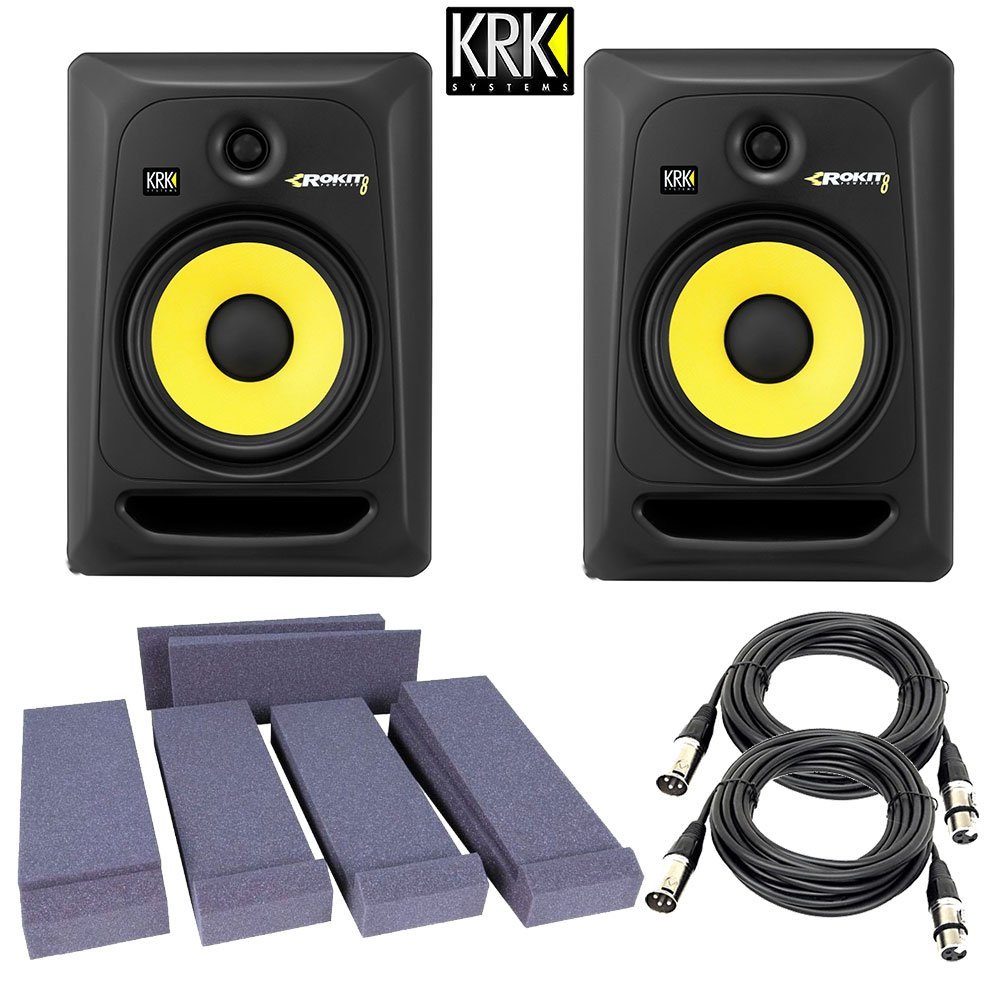 KRK RP8G3-NA Rokit 8 Generation 3 Powered Studio Monitor + Free Talent Insolation PAD and PSC XLR Cables