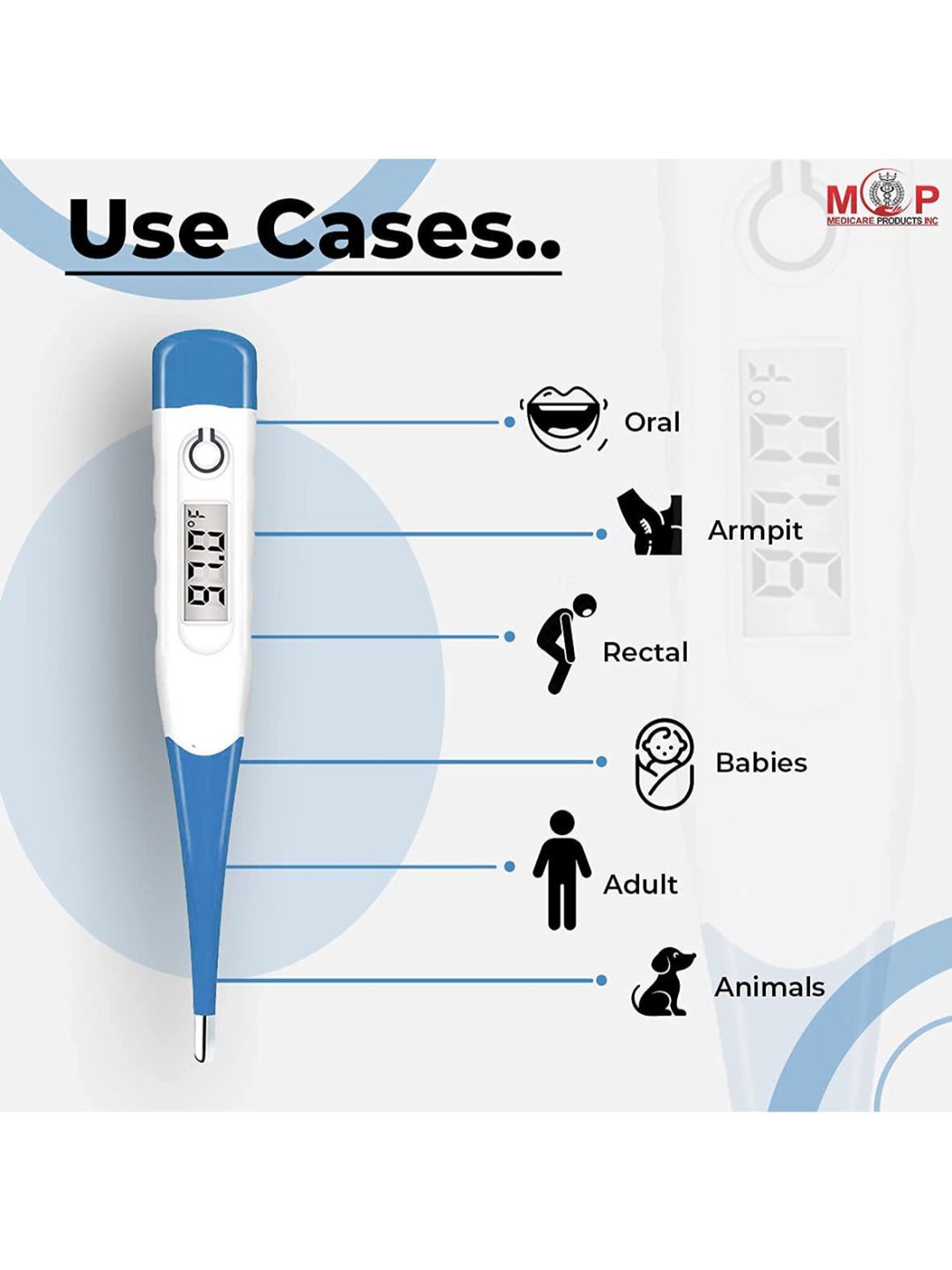 MCP Flexible Tip Waterproof Digital Thermometer (Blue and White)