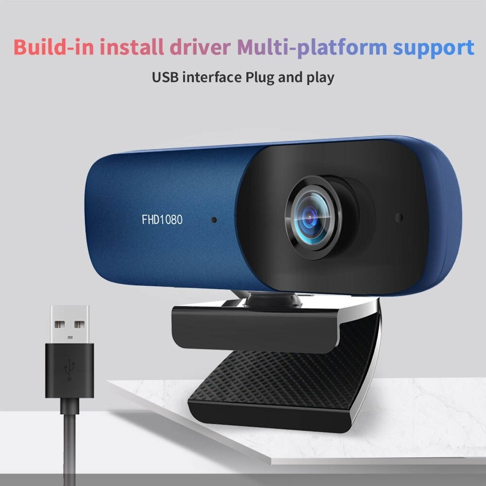 Webcam 1080P Computer Camera with Privacy Cover USB Connection Built-in Noise-reduction Microphone for Live Video