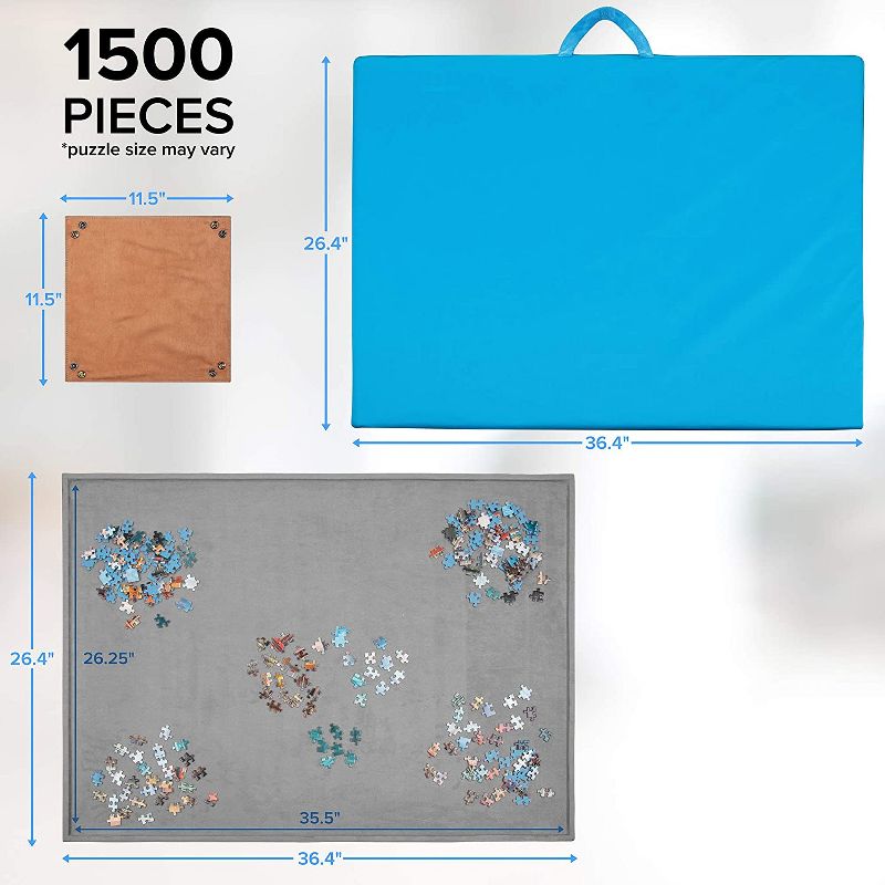 Jumbl 1500 Piece Puzzle Case | Portable Jigsaw Puzzle Caddy Set with Removable Non-Slip Felt Assembly Board, [6] 2-in-1 Sorting Trays & Storage Pockets, Carry Handle, Zipper Closure & Large Workspace