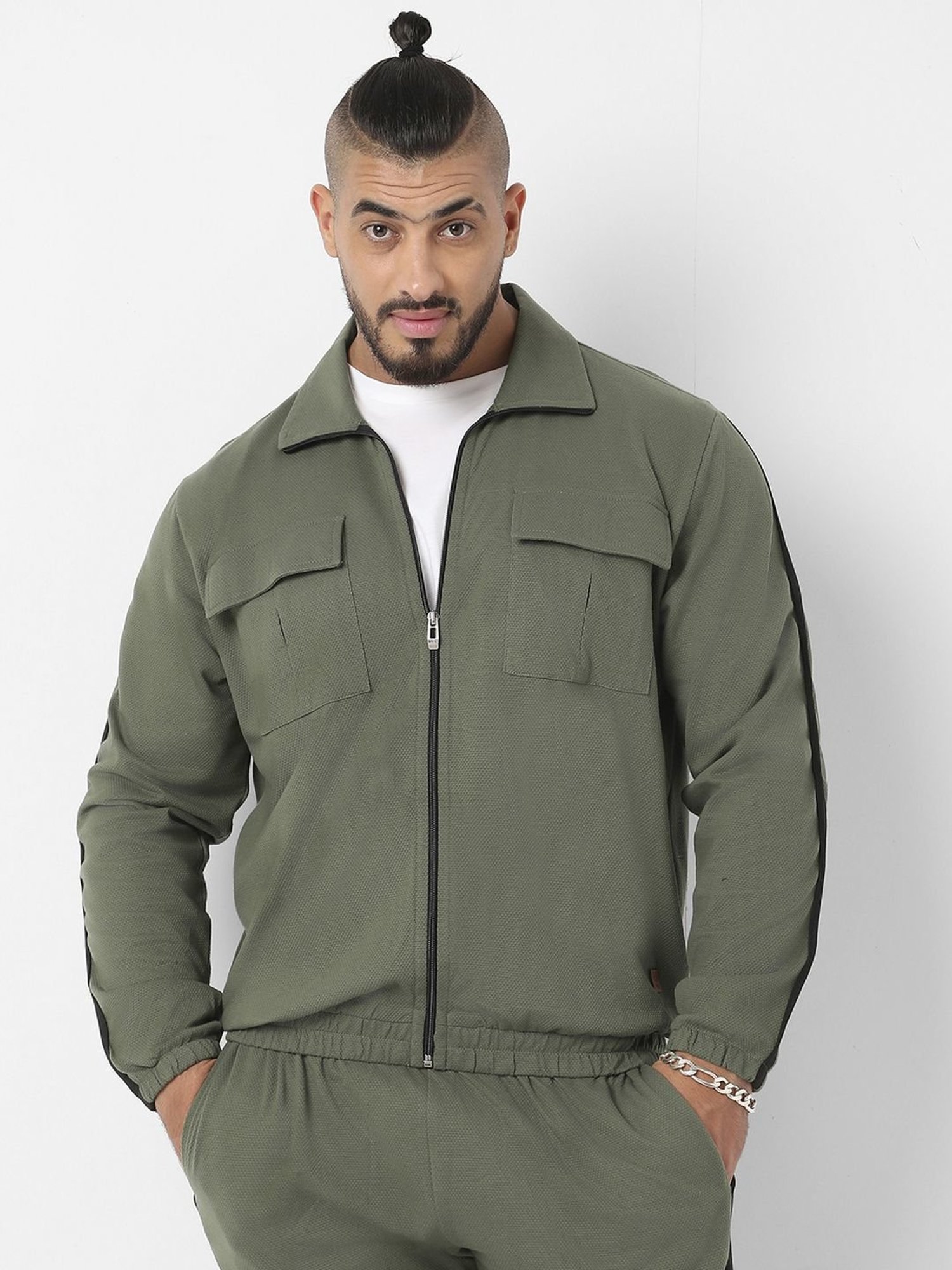 Instafab Plus Olive Green Regular Fit Plus Size Tracksuit