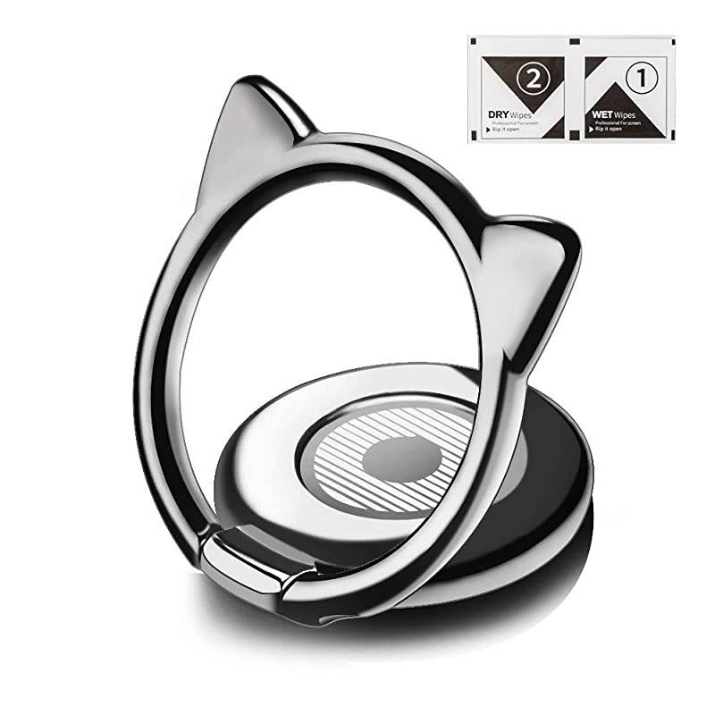 Phone Ring Cat Attachable Kickstand Ultra Thin Cute 360 Degree Smartphone Finger Grip Ring Holder Stand Compatible for Phone X XS XR XS Max 8 7 Plus 7 6S Plus 6 S9 S10 Black