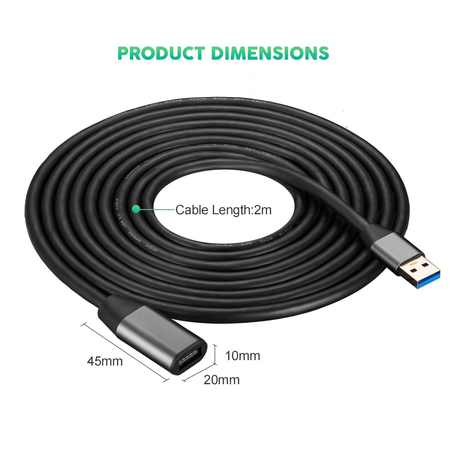 USB 3.0 Extension Cable 12ftXXONEAluminum Alloy USB Cable SuperSpeed USB 3.0 Type A Male to Female Extension Cord for PrinterPlaystation XboxUSB Flash DriveCard Reader Hard Drive Keyboard