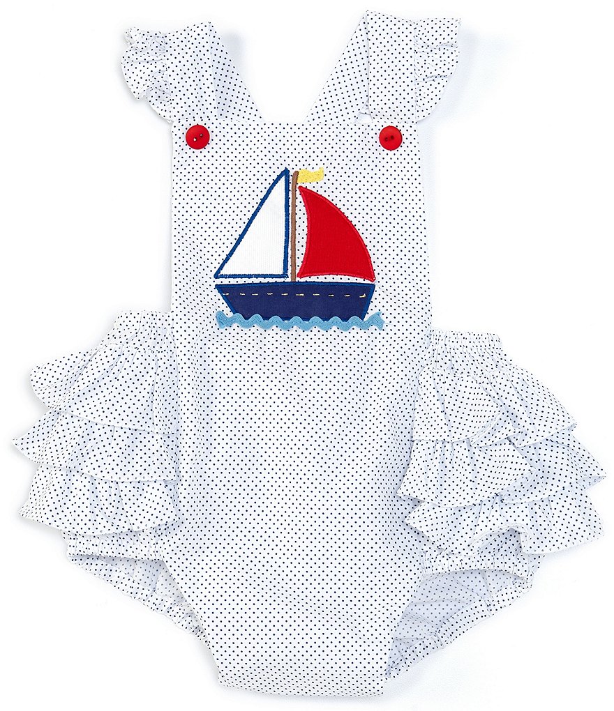 Petit Ami Baby Girls 3-24 Months Sailboat Applique Bubble Romper
