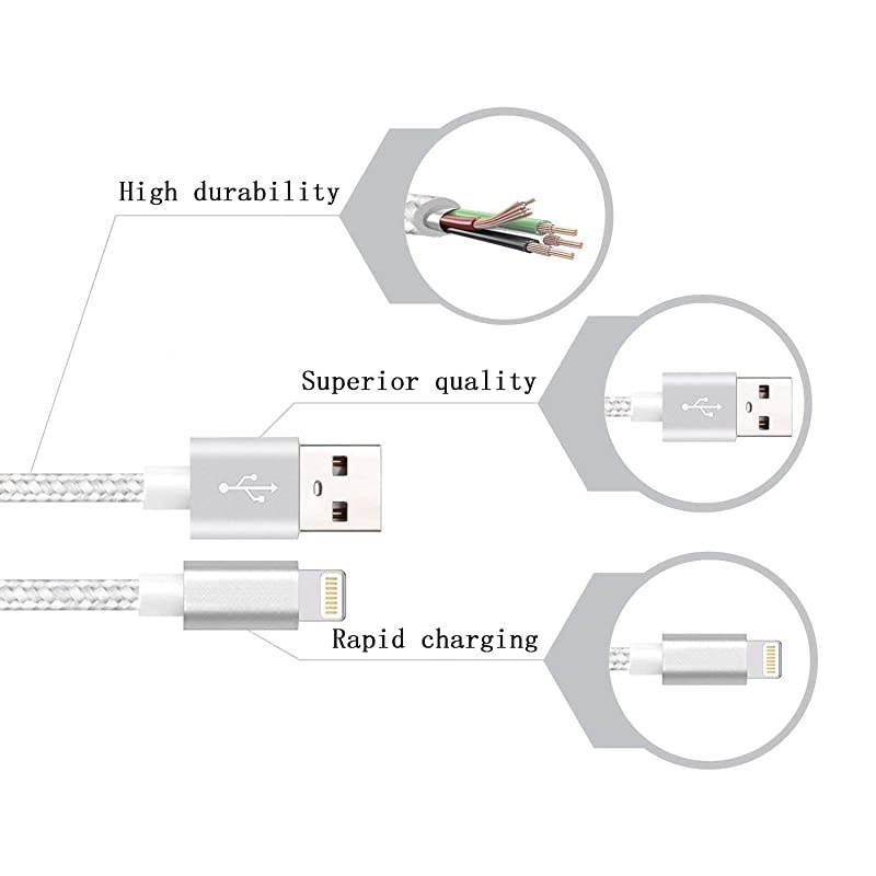 iPhone Charger Cable Cord Lightning Cable 5Pack 3FT6FT10FT Long Nylon Braided USB iPhone Data Cable Fast Charging Cord Compatible iPhone XSMAXXRX876iPadiPod