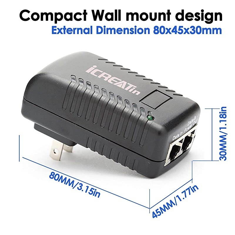 2Pack Wall PoE Injector Power Over Ethernet Adapter 8023af 48V 24W 05A for Security IP Cameras IP Phones 10100Mbps