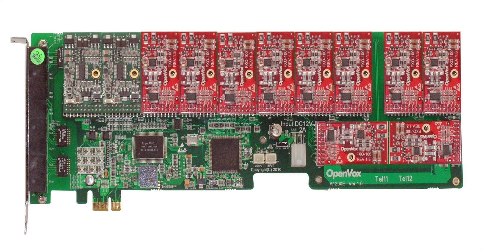 OpenVox A1200E0210 12 Port Analog PCI-E Base Card, + 2 FXS + 10 FXO