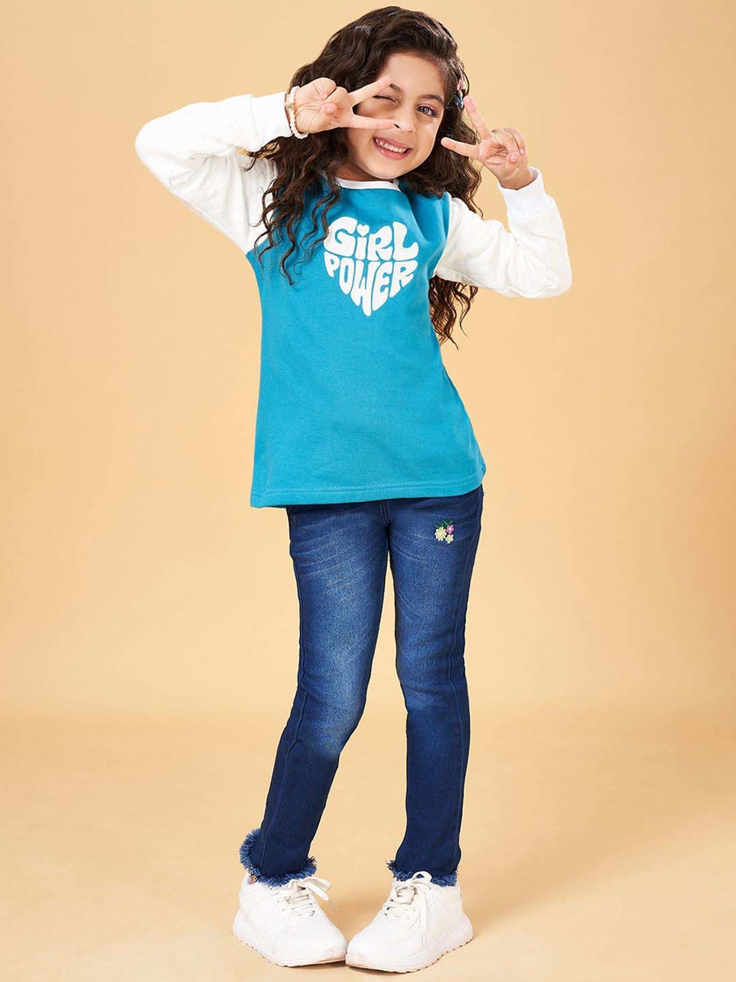 YU by Pantaloons Kids Teal Blue & White Printed Full Sleeves Sweatshirt