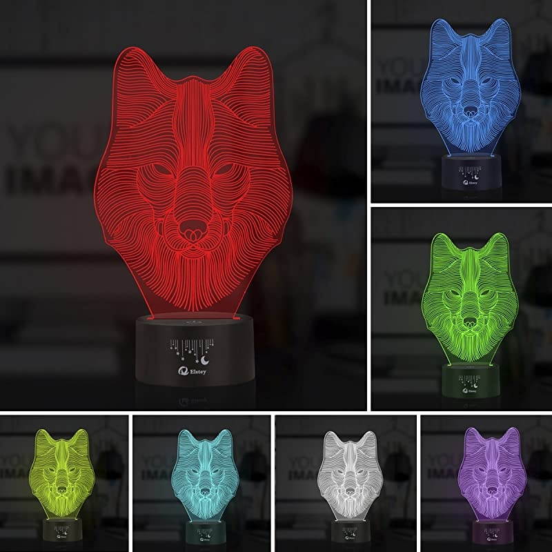 Animals Wolf 3D Night Light Touch Table Desk Lamps  7 Color Changing Lights with Acrylic Flat amp ABS Base amp USB Cabler