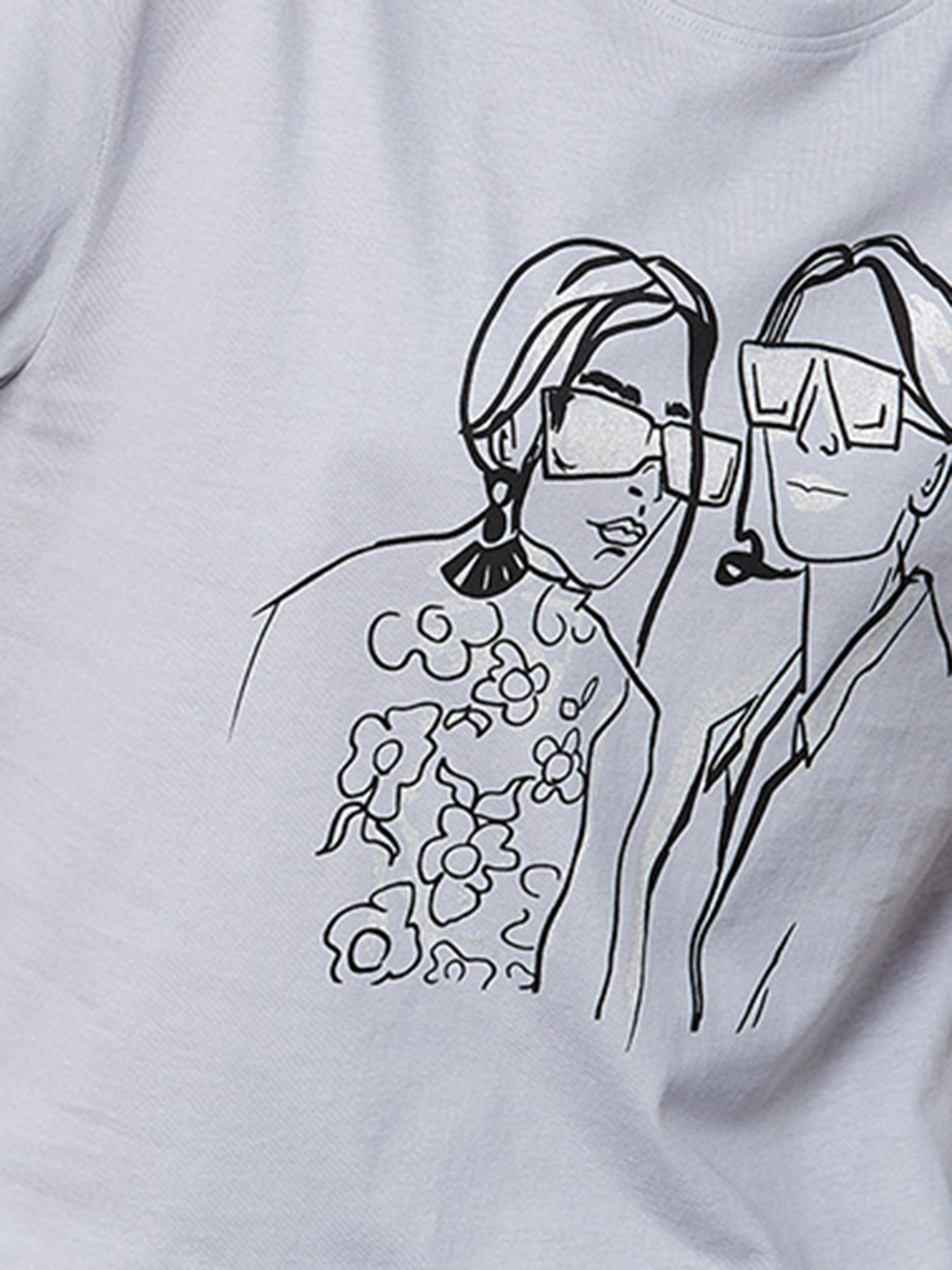 Fame Forever by Lifestyle Light Grey & Black Cotton Printed T-Shirt