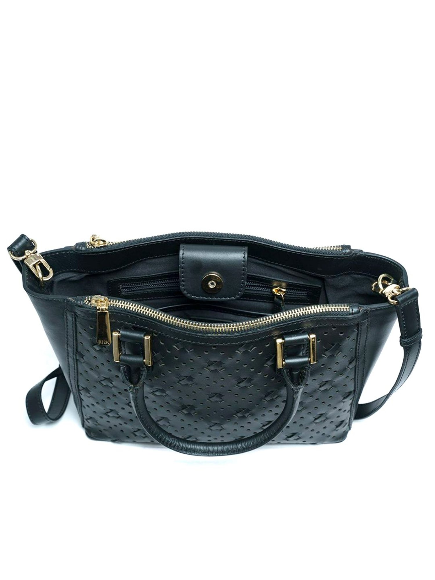 RI2K London Black Leather Large Cut Work Handbag