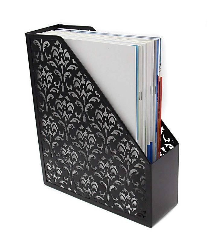 EasyPAG 5 in 1 Desk Organizer Set Hollow Flower Pattern Design- File Holder,Letter Sorter, Pen Holder,Business Card Holder and Stick Note Holder -Black