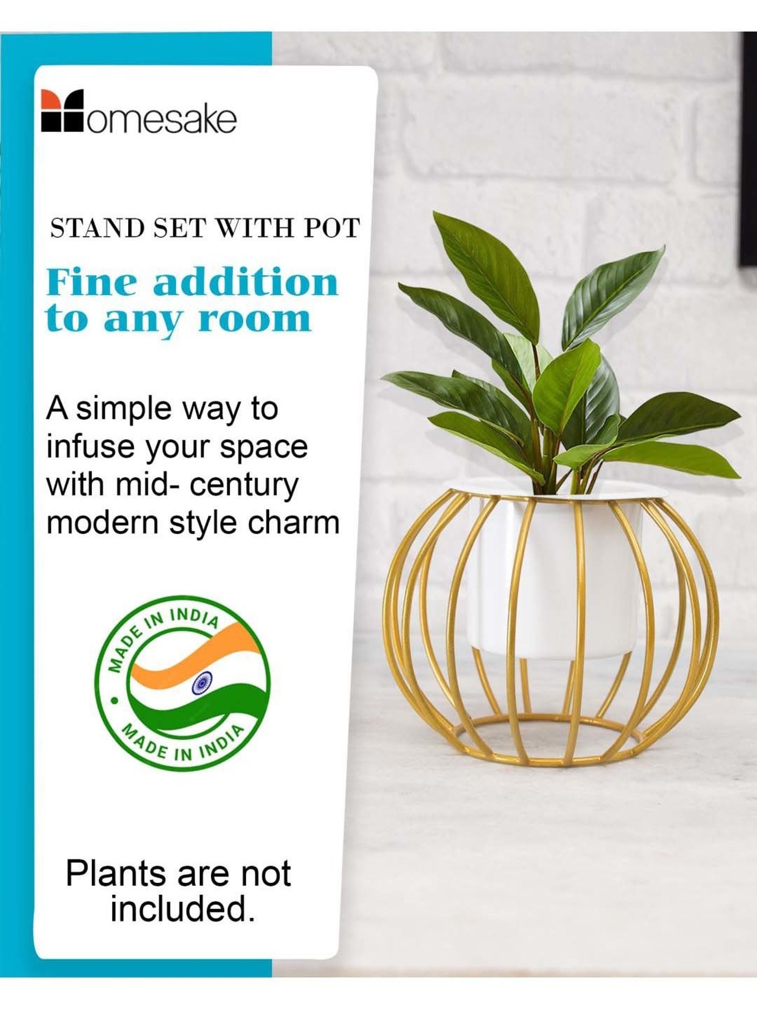 Homesake Gold & White Metal Planters Top Designer Metallic Combo Stand - Set of 2