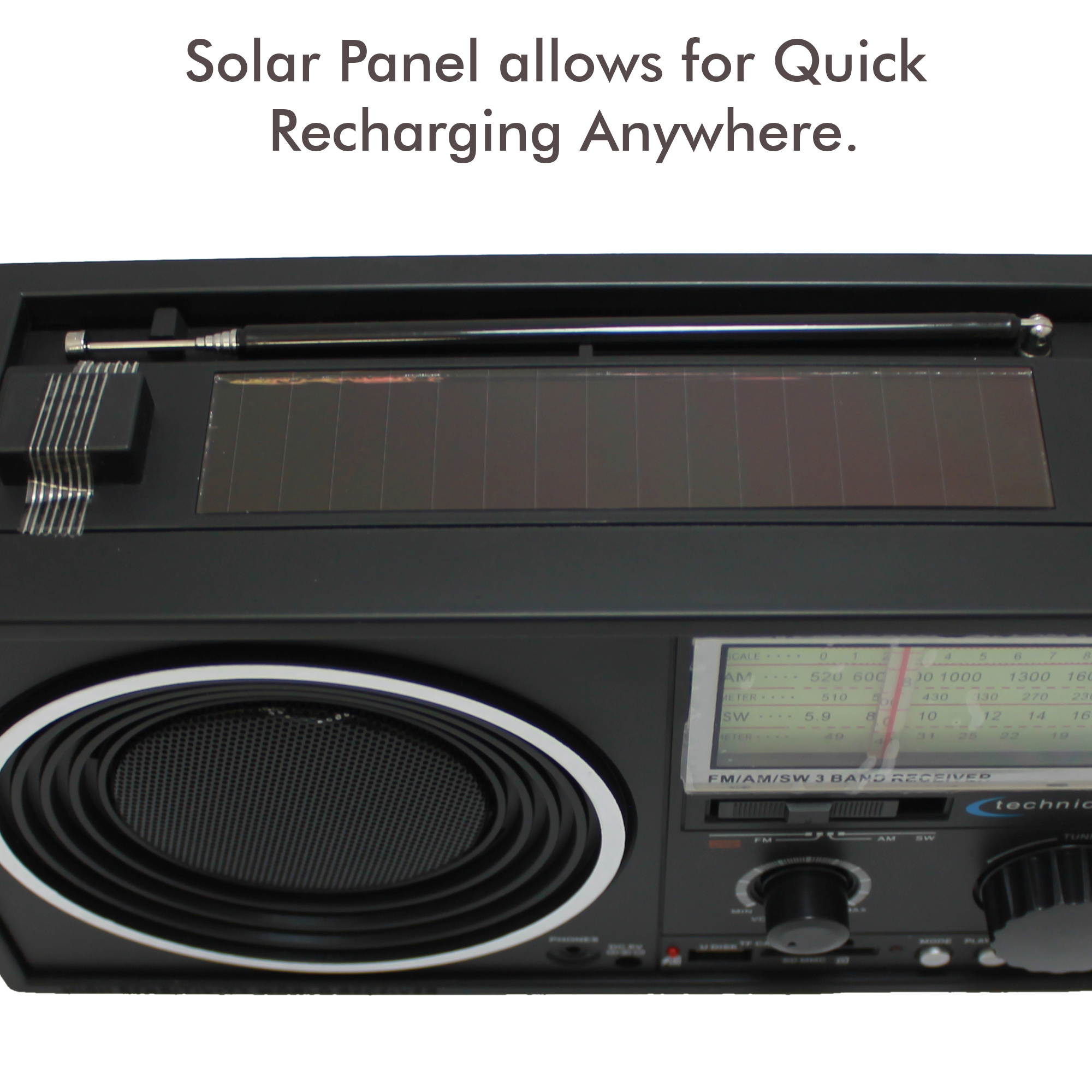 Technical Pro Portable Handheld Rechargeable Shortwave AM FM Dial Radio Speaker With USB SD Input, The Ultimate Solar Powered Radio For Anyone On The Go