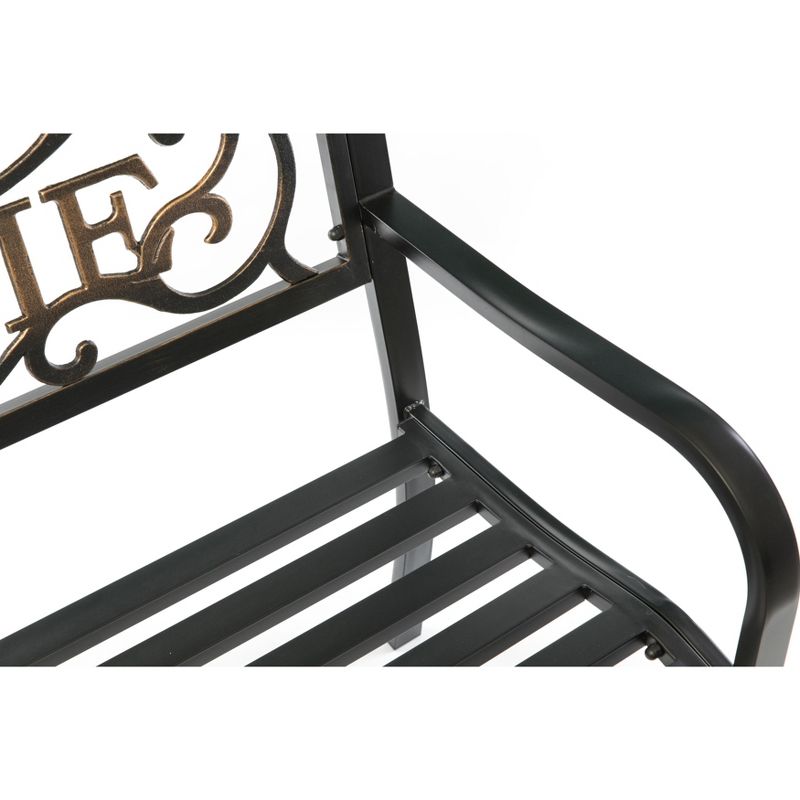 Gardenised Steel Outdoor Patio Garden Park Bench with Cast Iron "Welcome" Backrest