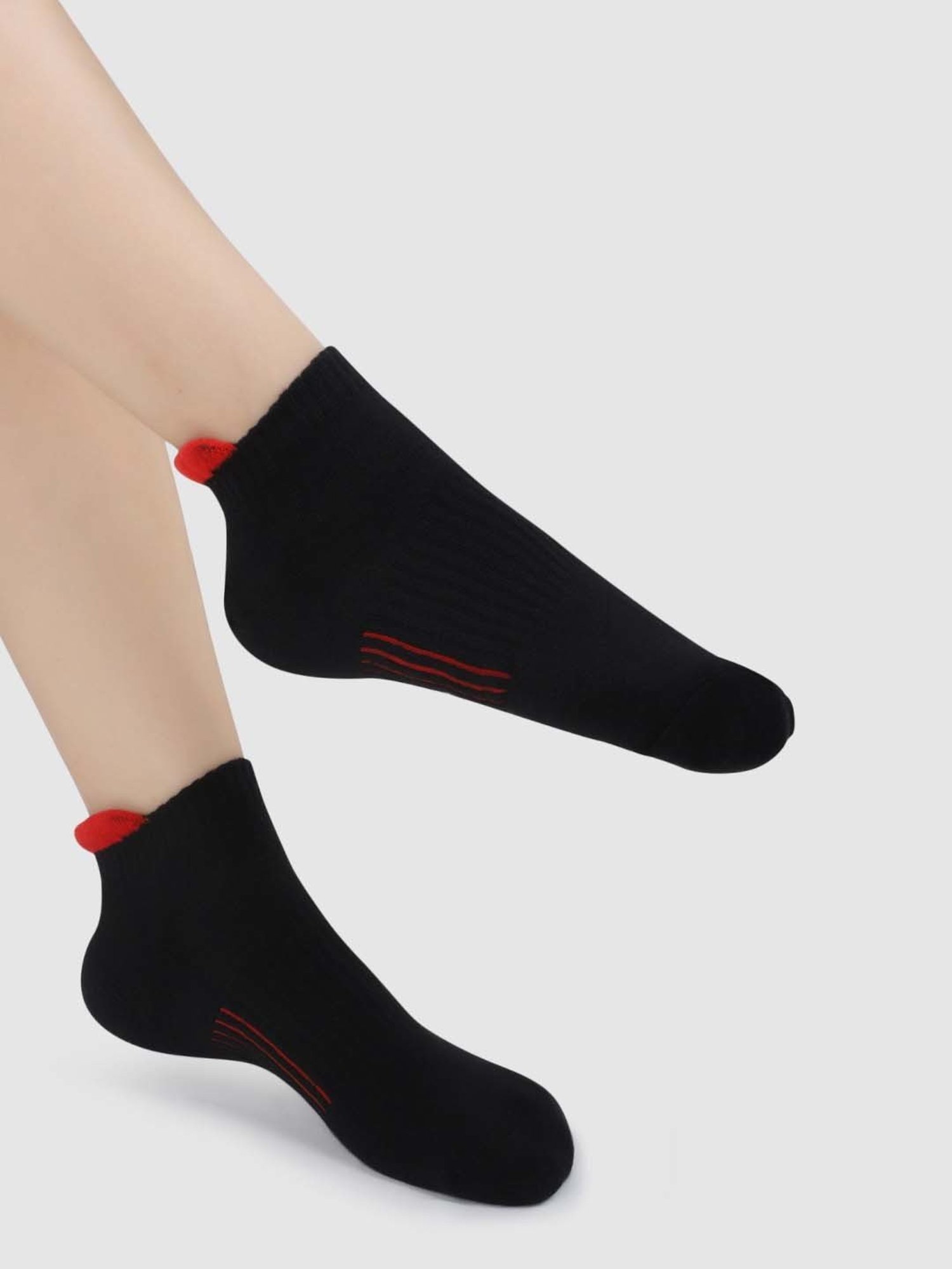 NEXT2SKIN Red & Grey Cotton Ankle Socks - Pack Of 3