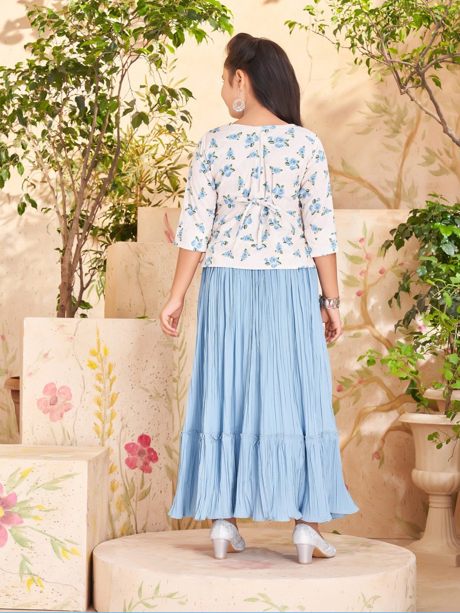 Peppermint Kids Peach Printed Top, Inner with Pants