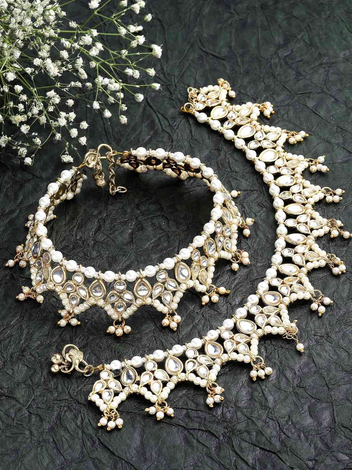 Karatcart Gold-Plated Drop Kundan Anklet for Women