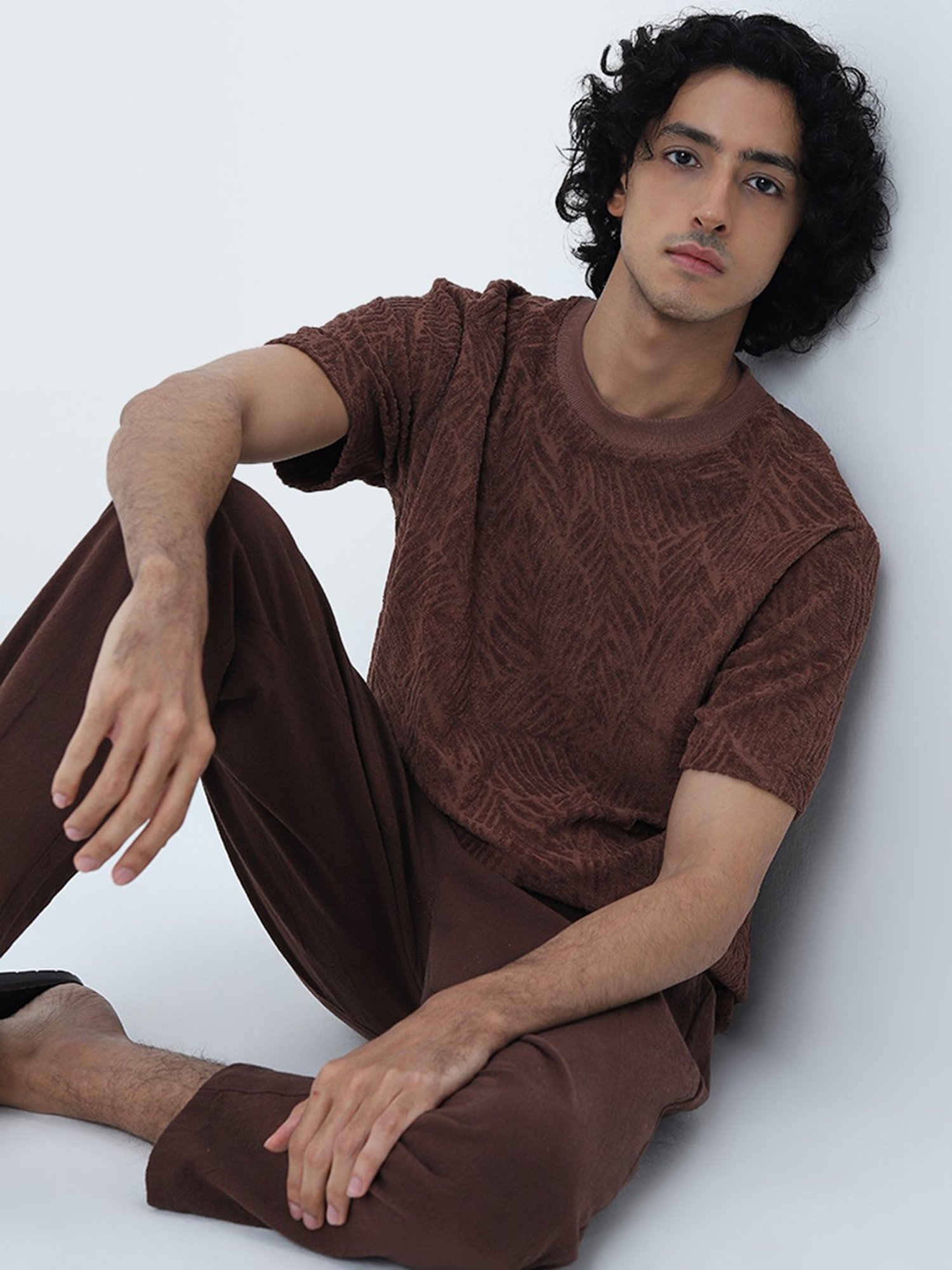 ETA by Westside Brown Self-Textured Slim-Fit Cotton T-Shirt