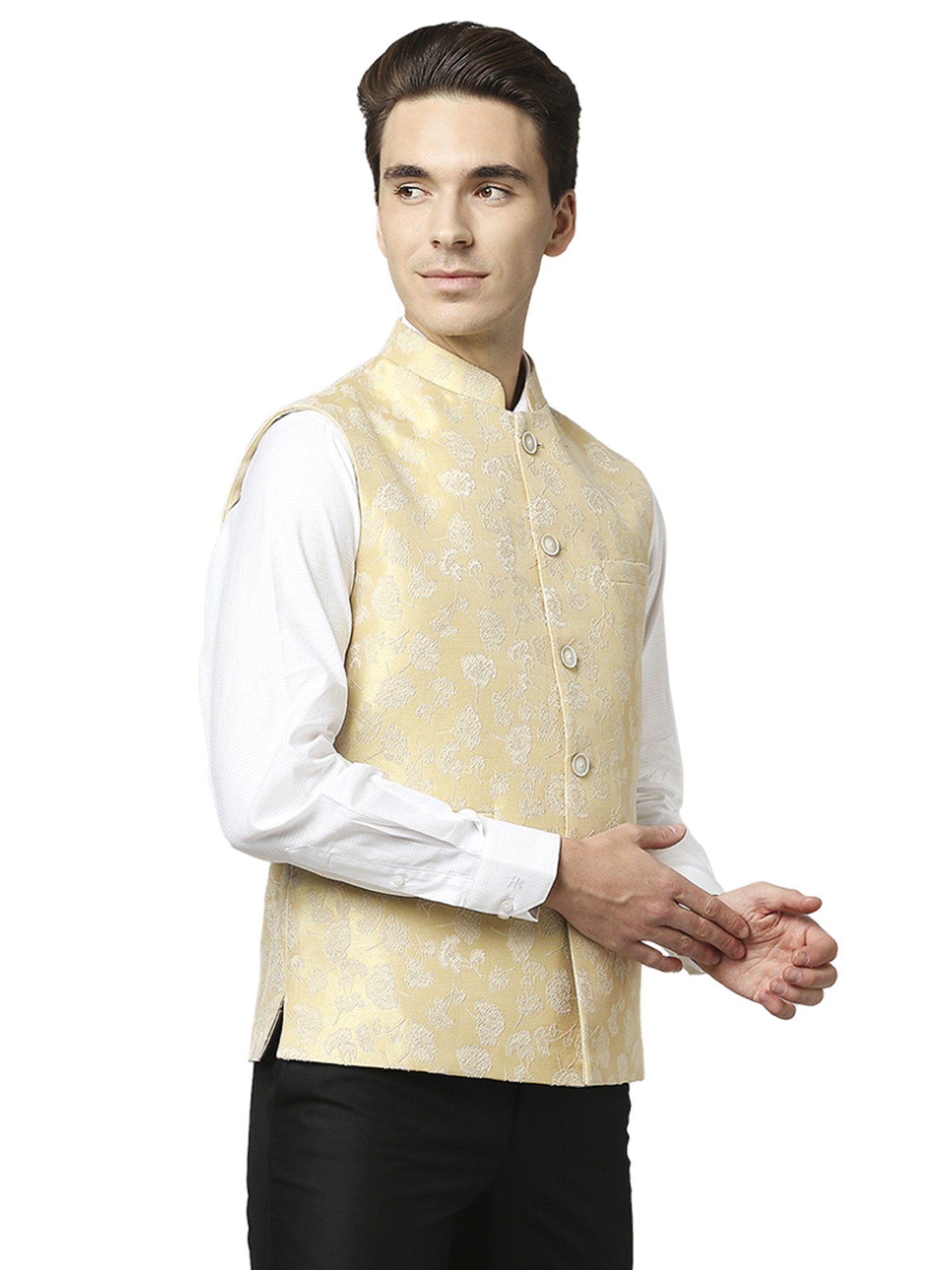 Raymond Yellow  Regular Fit Printed Nehru Jacket