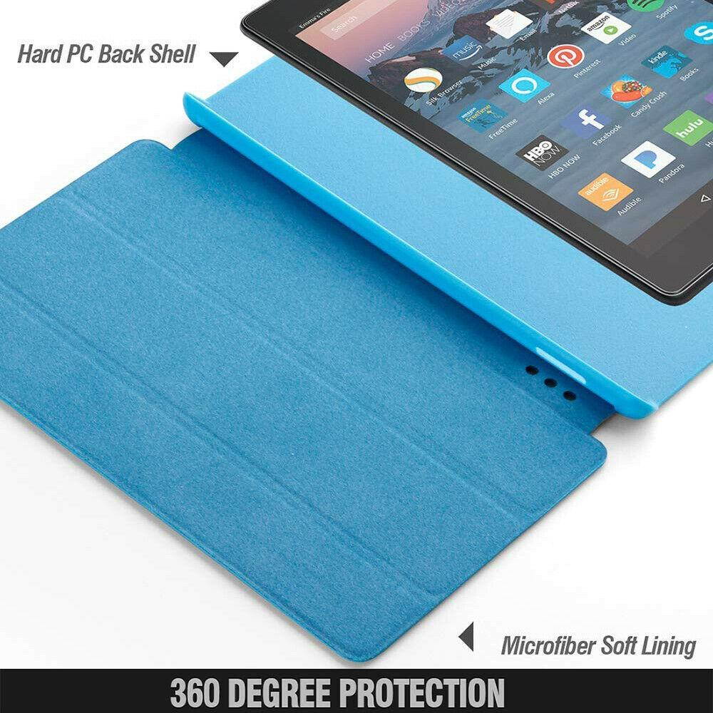 For Fire 7 (2019) Tablet Soft Leather Smart Cover Case w/Auto Sleep/Wake Blue
